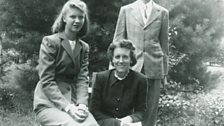 Sylvia, almost seventeen, with her brother Warren and mother in September 1949.