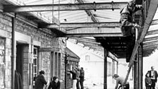 Volunteers access the disused Swanage station 1976