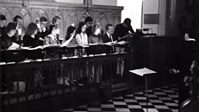 Peter Phillips and the Tallis Scholars in an early rehearsal at Magdalen College, Oxford 1977