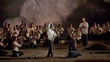 Jonas Kaufmann (centre) as the title character, Katarina Dalayman as Kundry, and René Pape as Gurnemanz in Wagner's "Parsifal."