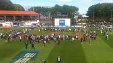 Crowd on the outfield at Dunedin