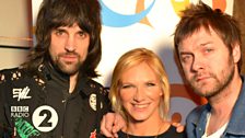 Jo Whiley with Sergio and Tom from Kasabian