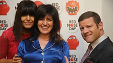 Pyjama Woman Emma Freud with Claudia Winkleman and Dermot O'Leary