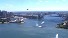 Air ambulance over Sydney Harbour Bridge