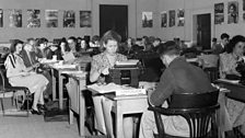 Deep concentration in the radio correspondents' room