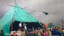 Clowns entertain on the Pyramid stage