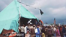 Clowns entertain on the Pyramid stage