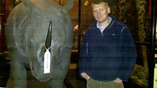 Tom Heap with Rosie the Rhino at Ipswich Museum