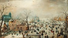 Hendrick Avercamp, Winter landscape with Skaters, 1608