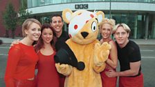 Steps and Pudsey outside 91ȱ Television Centre!