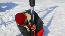 A core of lake sediment