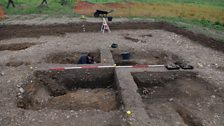 Excavation of Anglo-Saxon building outside the Roman town of Caistor St Edmund.