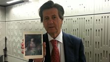 Melvyn Bragg with his treasured Rembrandt postcard