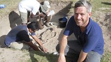 Presenter Sam Willis at an archaeological dig in Antigua.