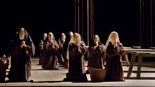 Erin Morley (centre) as Constance and Isabel Leonard as Blanche de la Force in Poulenc's "Dialogues des Carmélites."