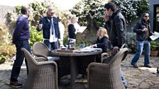 Allan chats to John and Gillian inbetween takes