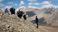 Kate Humble in the Wakhan Valley during the hike up to the Big Pamir...