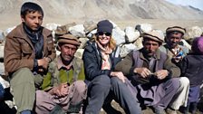 Kate Humble with the Wakhi Shepherds on the way up to the Big Pamir...