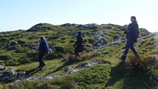 Heading down Dun I - Helen, Cathy and sound engineer Martin