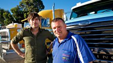 Simon Reeve with truck Driving instructor Stephen Mutch