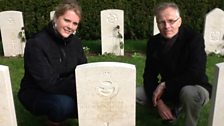 Marielle Plugge van Dalen and dad Jan van Dalen at graves of Dinghy Young and crew