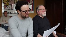 Paul Rhys and Kenneth Cranham as Verdi and Wagner, with writer Guy Meredith in the background