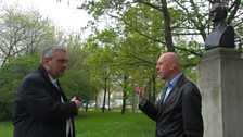 Thomas Krakow (Wagner Commissioner of Leipzig) and Stephen Evans by the Wagner statue in Leipzig.