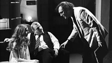 Angela Pleasance as Miss Cutts and Derek Newark as Roote, with Harold Pinter. 'The Hothouse', written and directed by Pinter