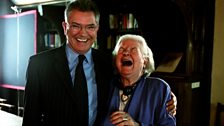 Martin Shaw as Commander Adam Dalgliesh and author P.D. James on the set of Death in Holy Orders