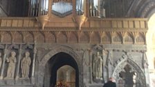 Setting up the nave at St David's Cathedral