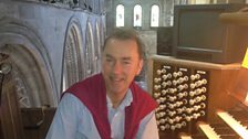 Thomas Trotter rehearses at the console of the St David's Cathedral Organ.