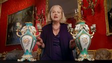 Dame Rosalind Savill with two elephant vases