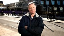 Rory Bremner outside the Scottish Parliament