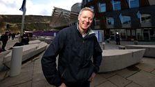 Rory Bremner outside the Scottish Parliament