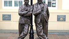 Statue of Laurel and Hardy outside the Coronation Hall, Ulverston, South Lakeland, Cumbria