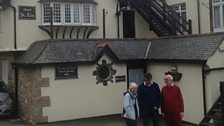 Janet Axten, Tom Service and Phillip Hunt at the house in St. Ives where composer George Lloyd was born.