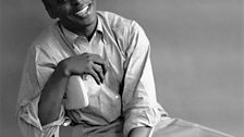 Miles Davis smiling, which was rarely captured on camera; circa 1955