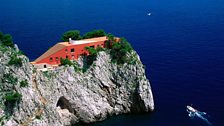 Casa Malaparte on Punta Massullo, on the eastern side of the Isle of Capri, Italy