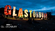 The Glastonbury sign overlooking Worthy Farm