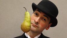 Alistair McGowan with the pear