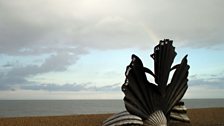 Maggi Hambling, Scallop; this scallop shell memorial to Benjamin Britten is sited on a beach just north of Aldeburgh, Suffolk