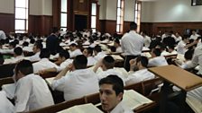 One of the main study halls at the Mir Yeshiva in Jerusalem