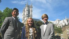 Aleem, Saffron and Callum outside Westminster Abbey