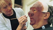 Terry Jones in make-up being transformed into gorilla for Monty Python sketch