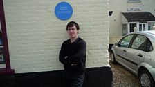 Paul Hayes with the blue plaque at the Hill House, commemorating Doyle's visit in 1903