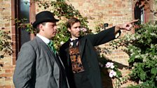 Jackson Pentland as Watson and Benjamin Lawlor as Holmes, in an open-air production of The Hound of the Baskervilles