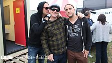 (Two of) Alkaline Trio backstage with Mike Davies at Reading Festival