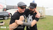 Dan P Carter and Mike Davies backstage at Reading Festival