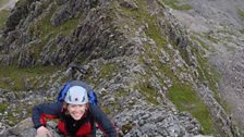 Pennie Latin climbing up Tower Ridge