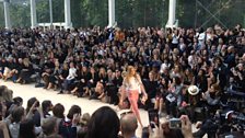 Cara Delevingne walks the catwalk at Burberry